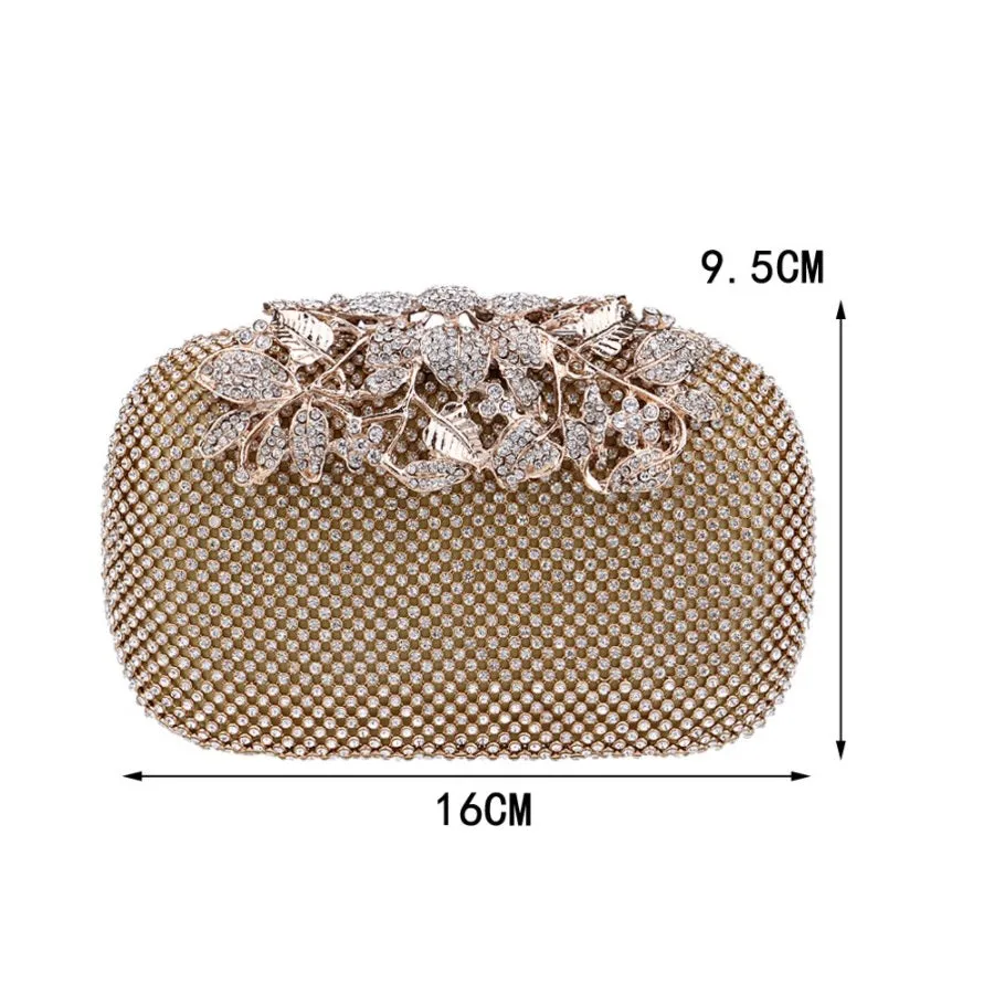 Women Evening Clutch Crystal Rhinestone Flower Bridal Handbag