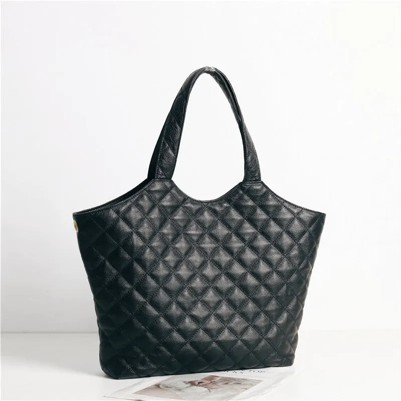 Womens Large Quilted Leather Tote Bag