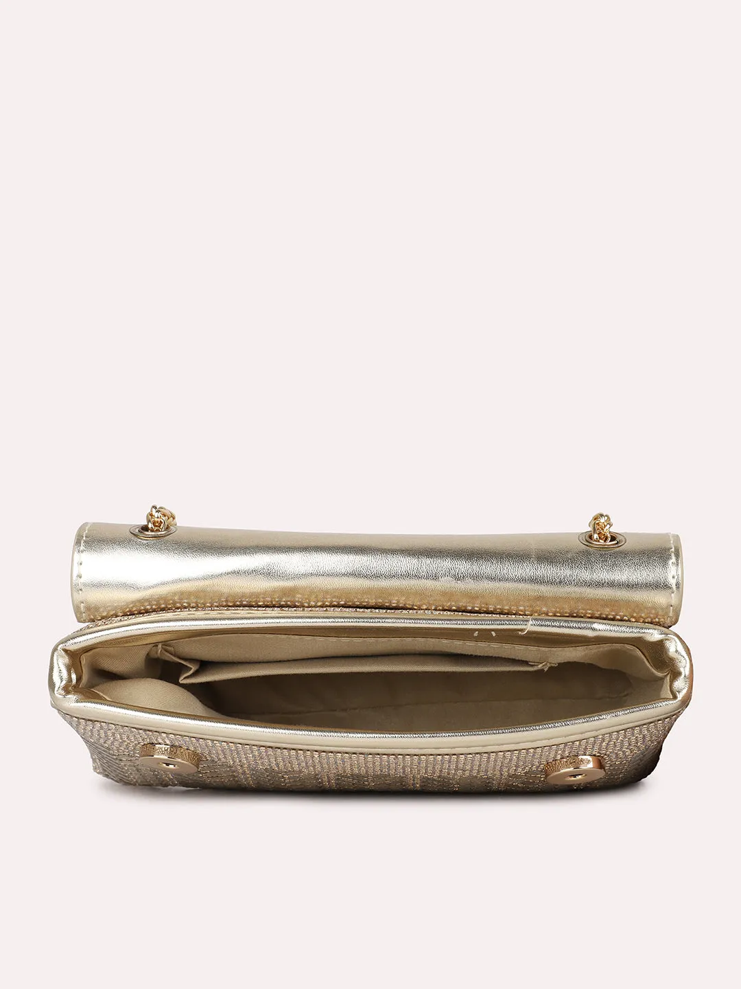 Womens Light Gold Embellished Sling Bag