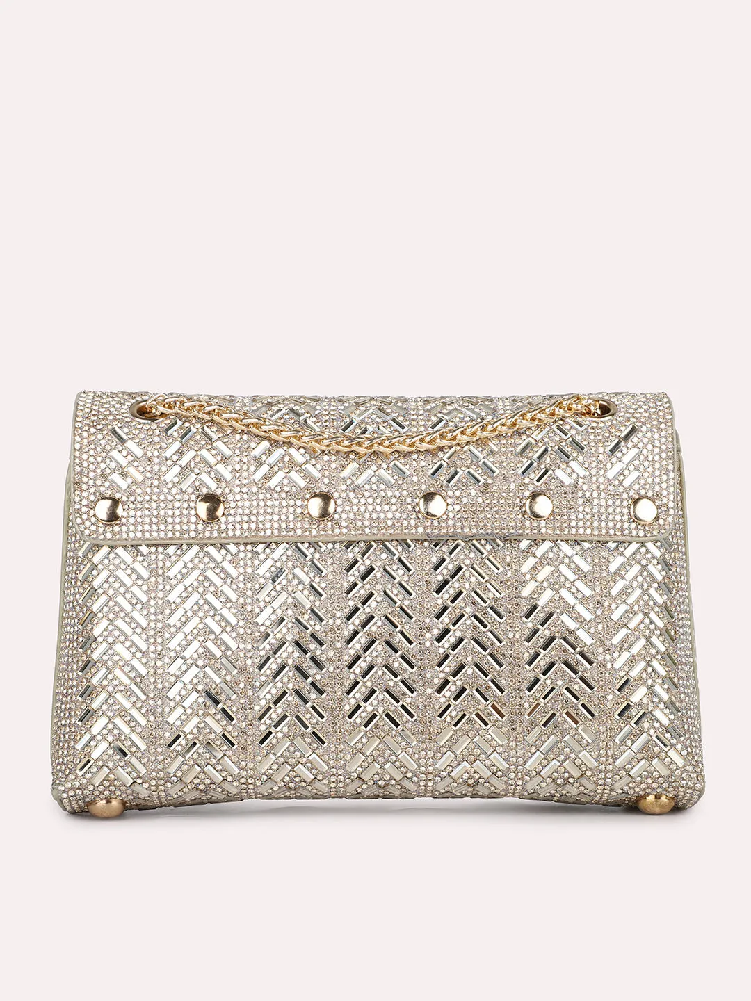 Womens Light Gold Embellished Sling Bag