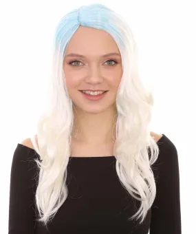 Womens Long Wavy Two-tone Wig | Blue & White Colorful Wigs | Premium Breathable Capless Cap