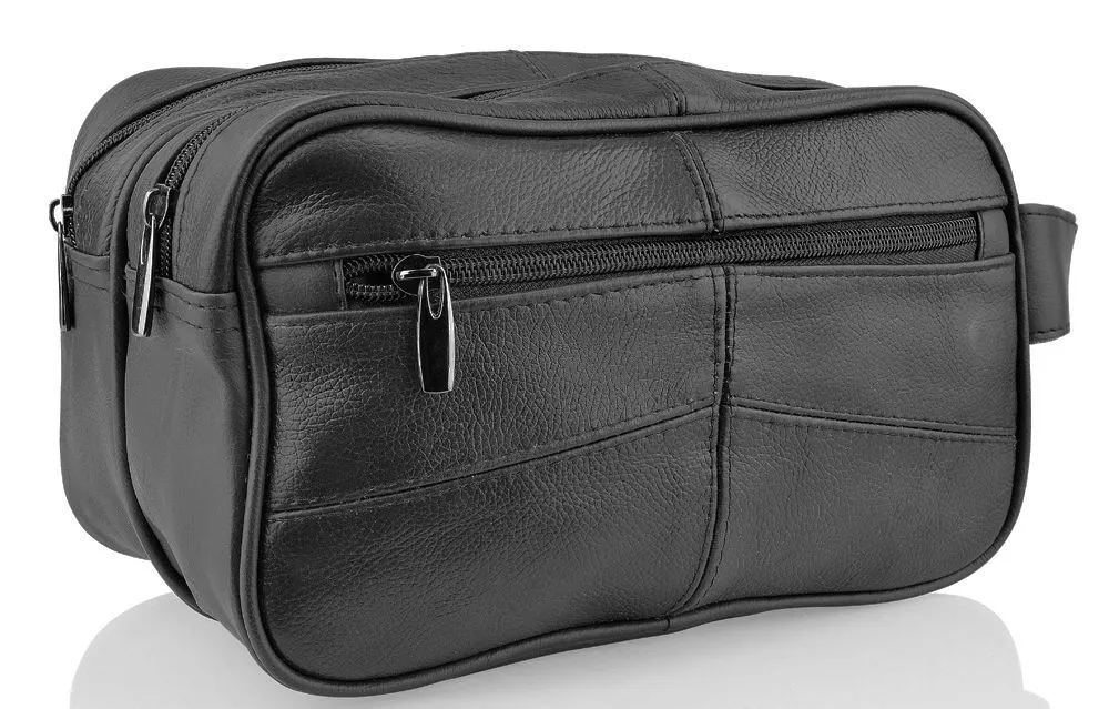 Woodland Leathers Stitch Soft Black Leather Wash Bag