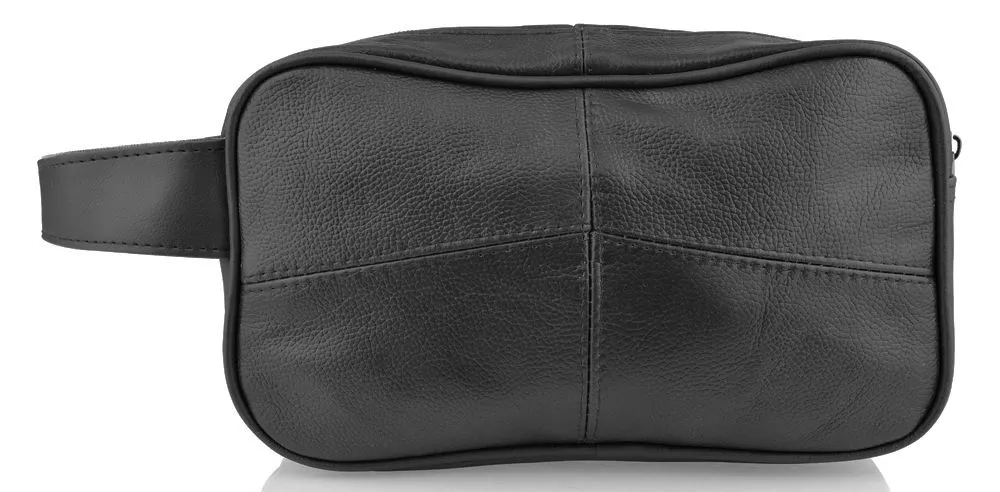 Woodland Leathers Stitch Soft Black Leather Wash Bag