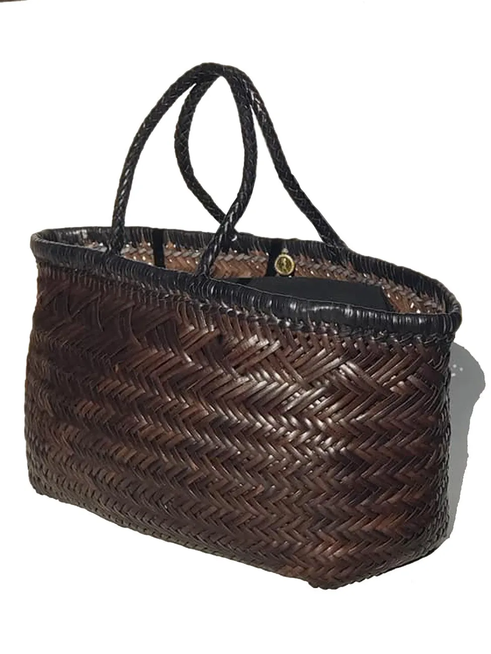 Woven Leather Basket Tote Bag