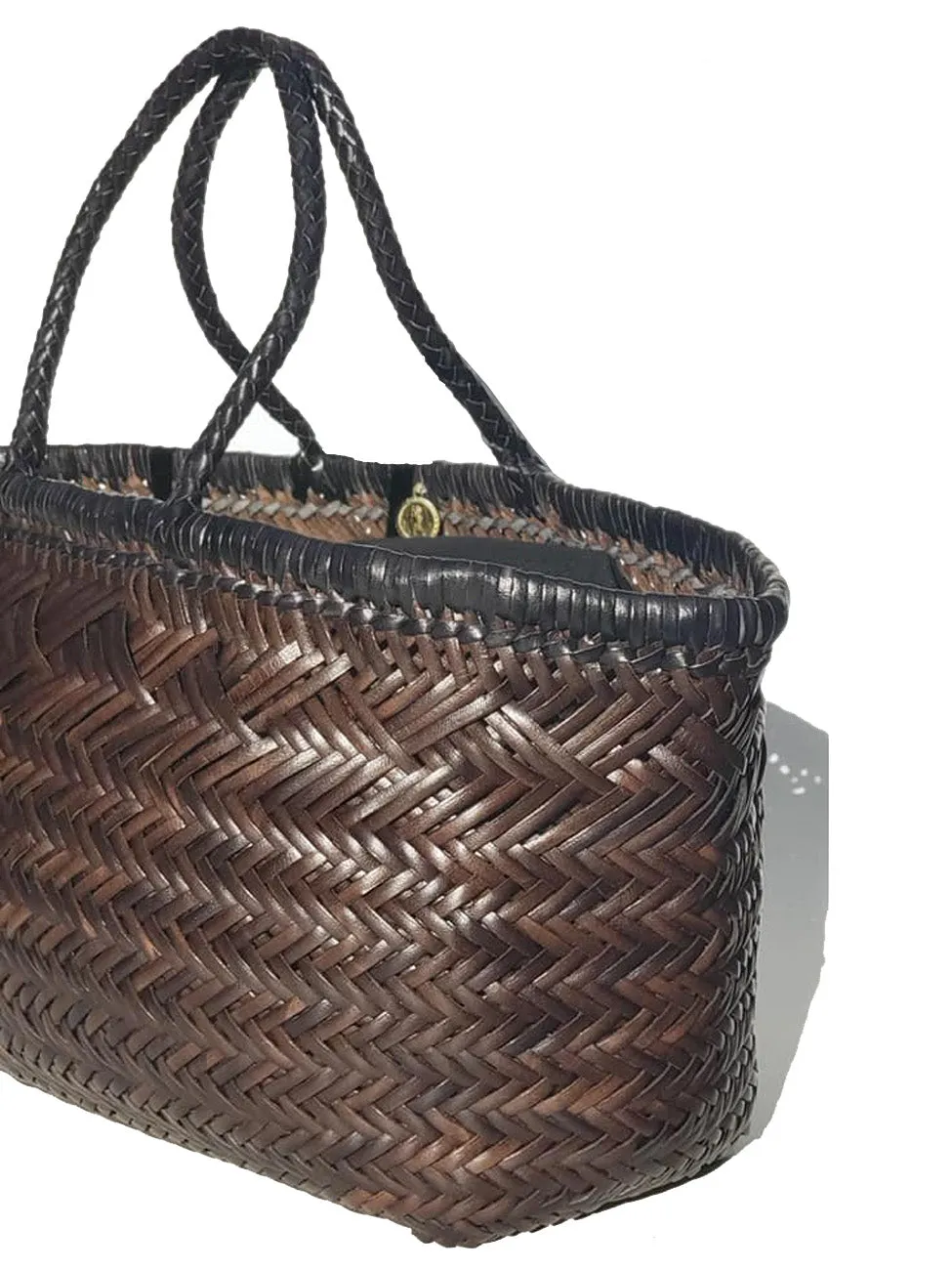 Woven Leather Basket Tote Bag