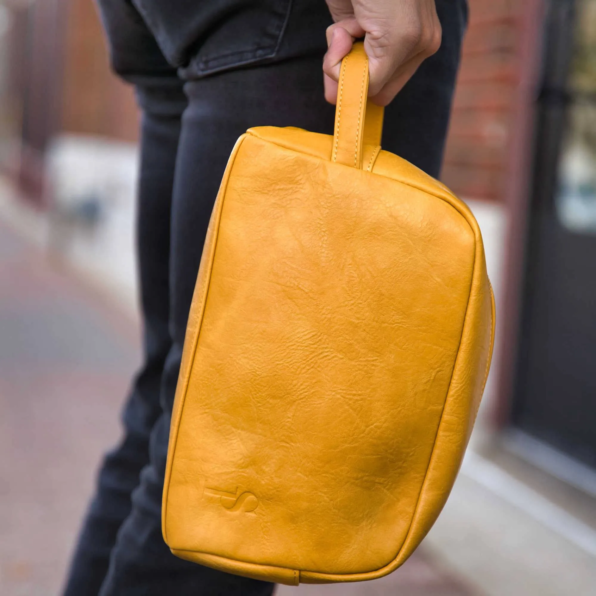 Yellow Leather Toiletry Bag