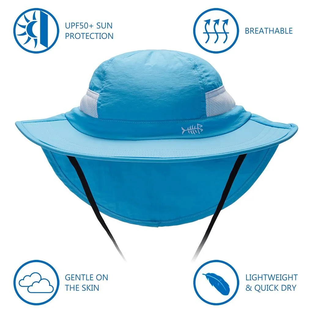 Youth UPF 50  Sun Hat with Wide Brim Neck Flap Mesh Vent