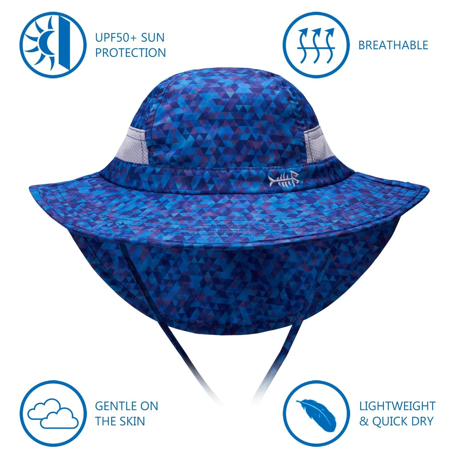 Youth UPF 50  Sun Hat with Wide Brim Neck Flap Mesh Vent