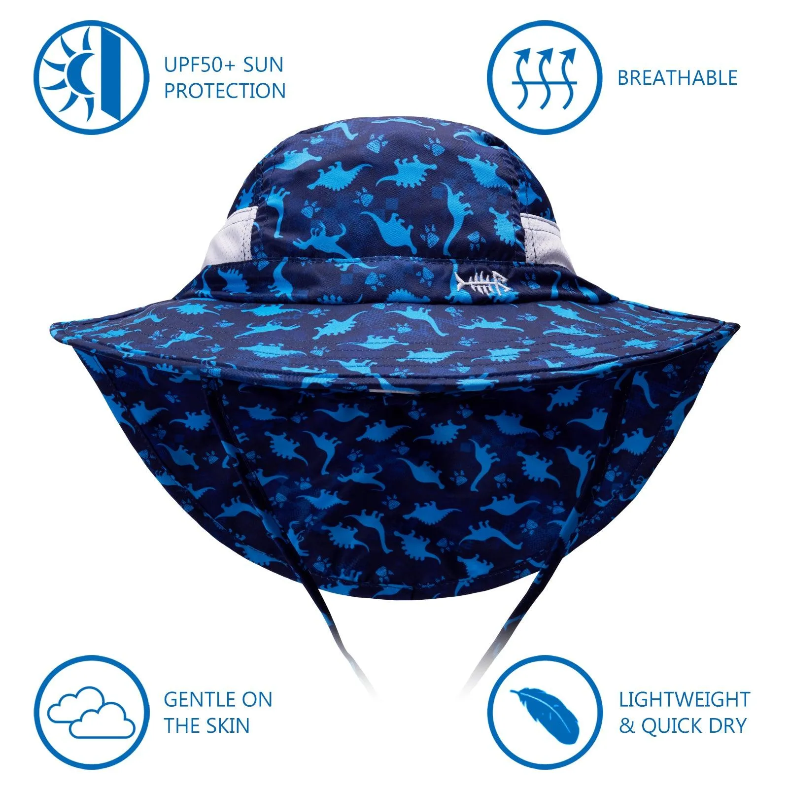 Youth UPF 50  Sun Hat with Wide Brim Neck Flap Mesh Vent