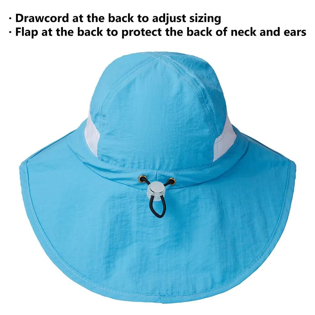 Youth UPF 50  Sun Hat with Wide Brim Neck Flap Mesh Vent