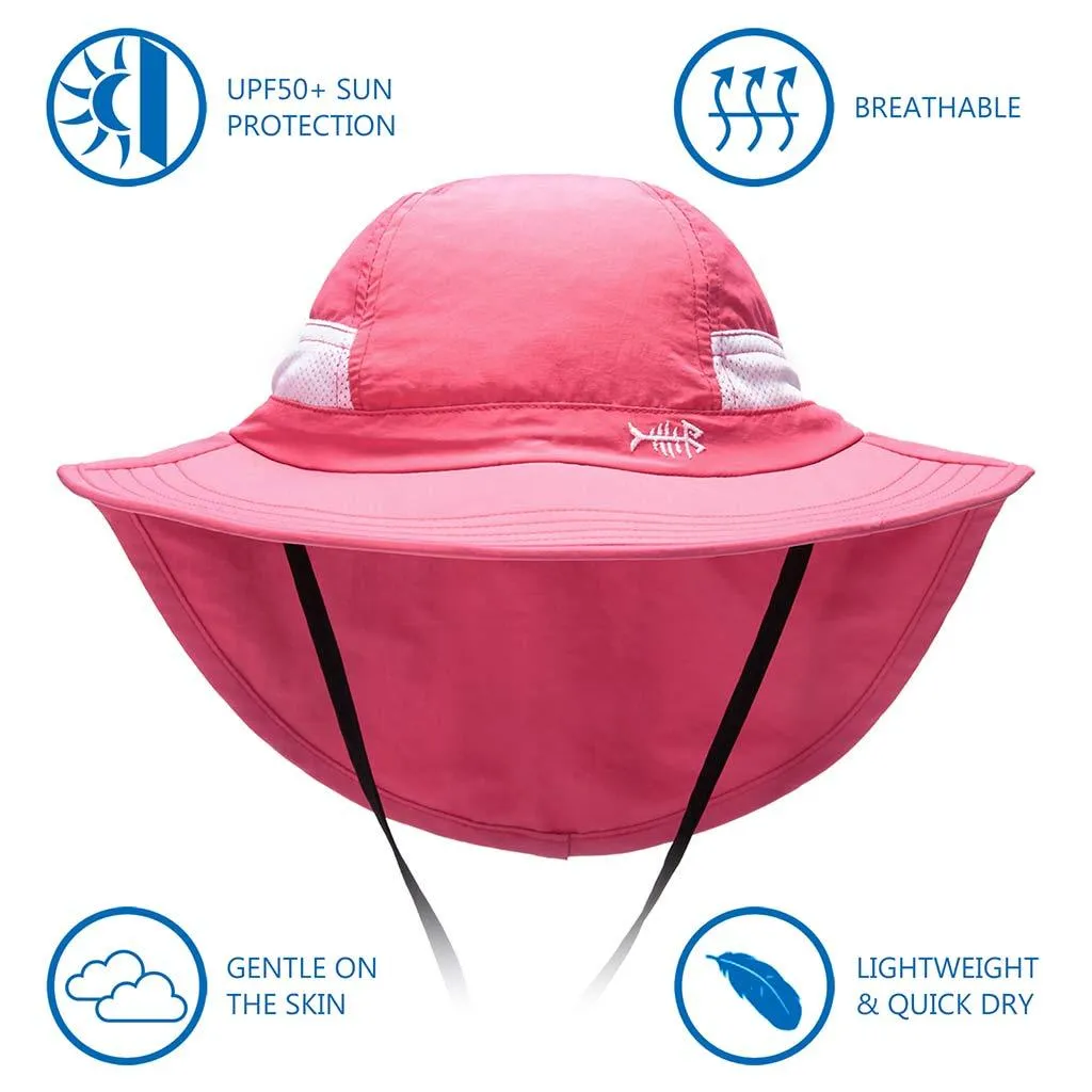 Youth UPF 50  Sun Hat with Wide Brim Neck Flap Mesh Vent