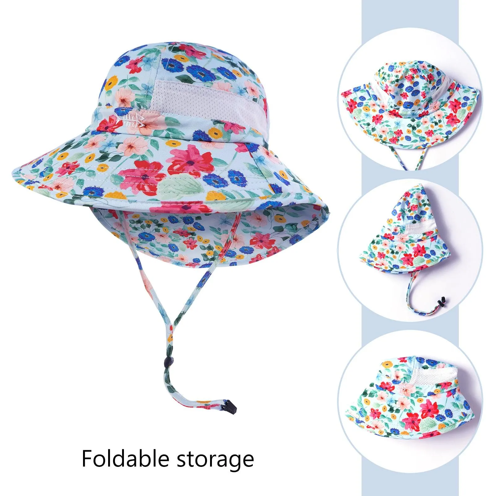 Youth UPF 50  Sun Hat with Wide Brim Neck Flap Mesh Vent